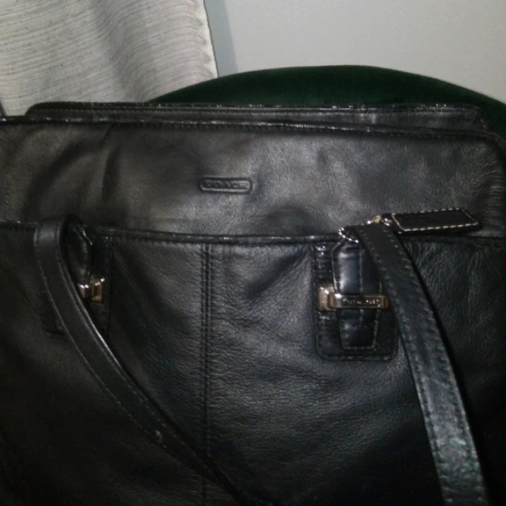 Coach Taylor Leather North South Tote with Sequin-Style Accents in Black #F25941